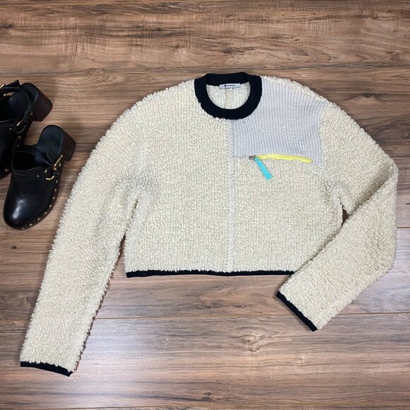 T by Alexander Wang Cropped Sherpa Sweater Women's Size M Color Cream - Picture 2 of 8